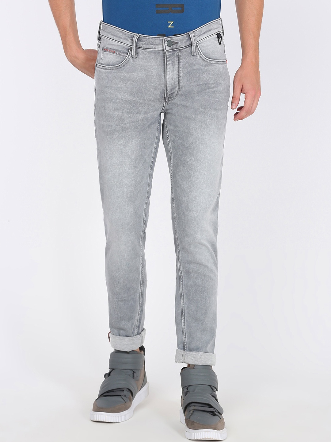 Lee Men Grey Skinny Fit Mid-Rise Stretchable Light Fade Jeans