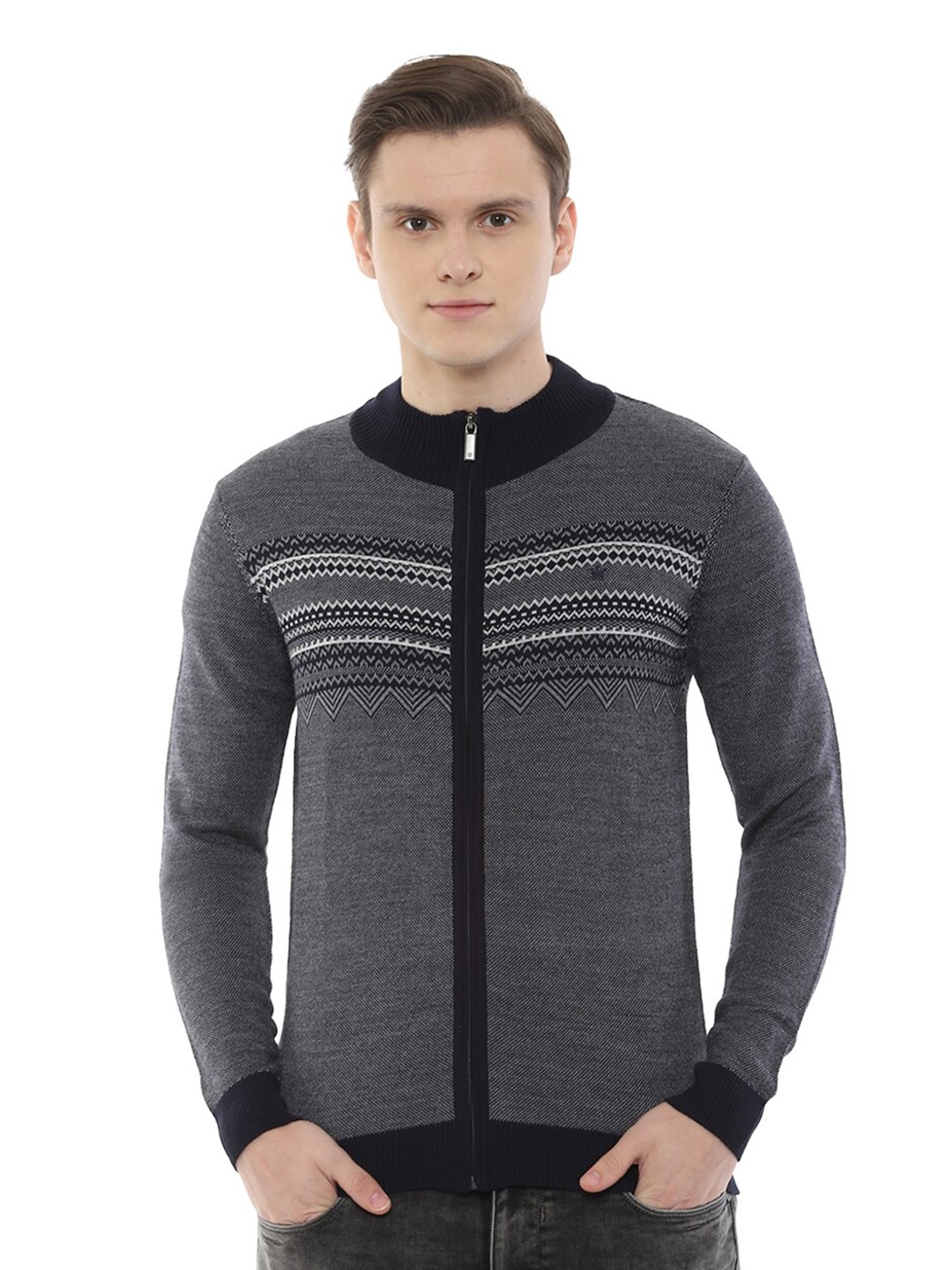 

Louis Philippe Men Navy Blue & White Cardigan