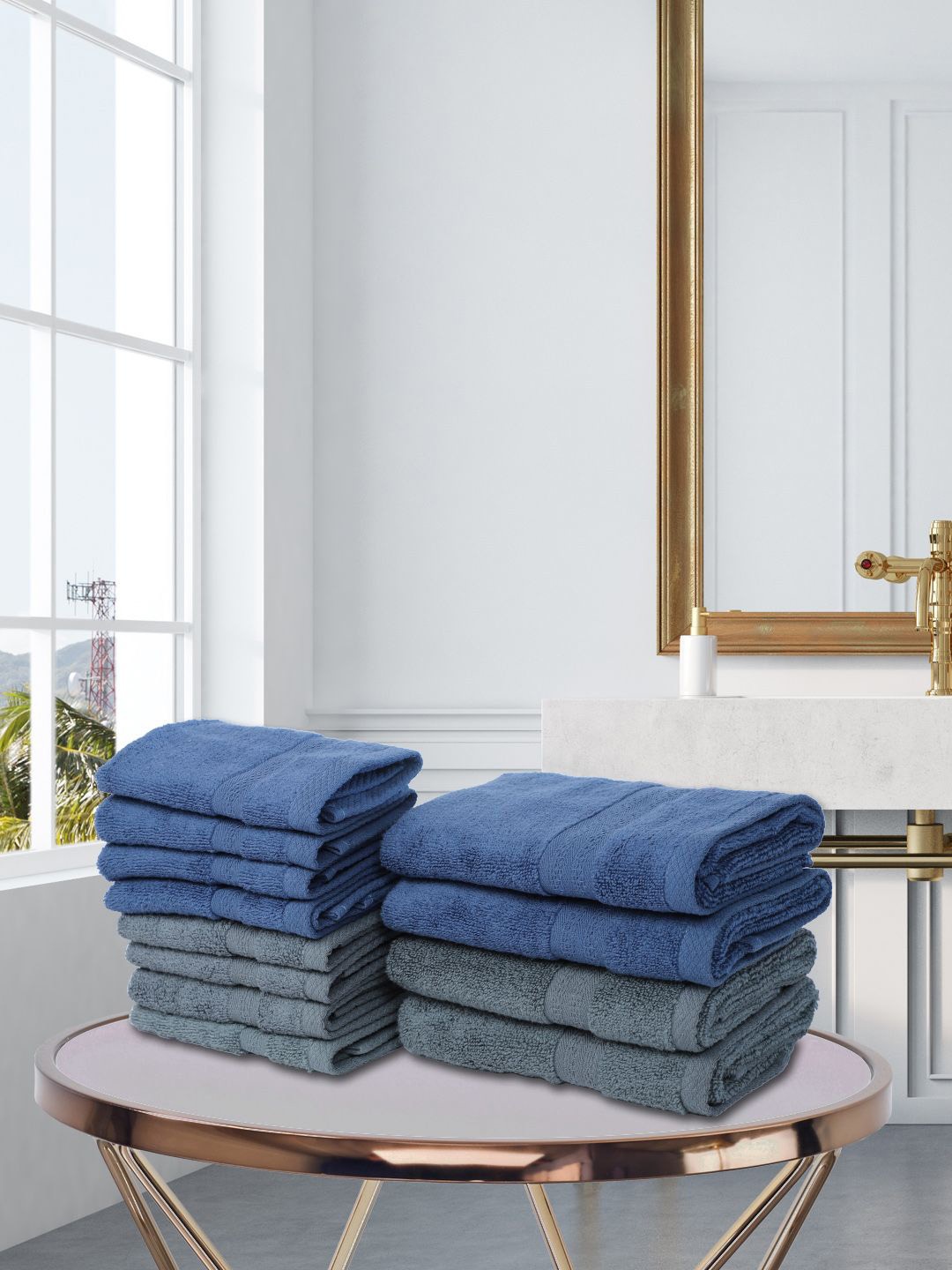 

BIANCA Set Of 12 Navy Blue Solid Zero-Twist Pure Cotton 500 GSM Towel Set