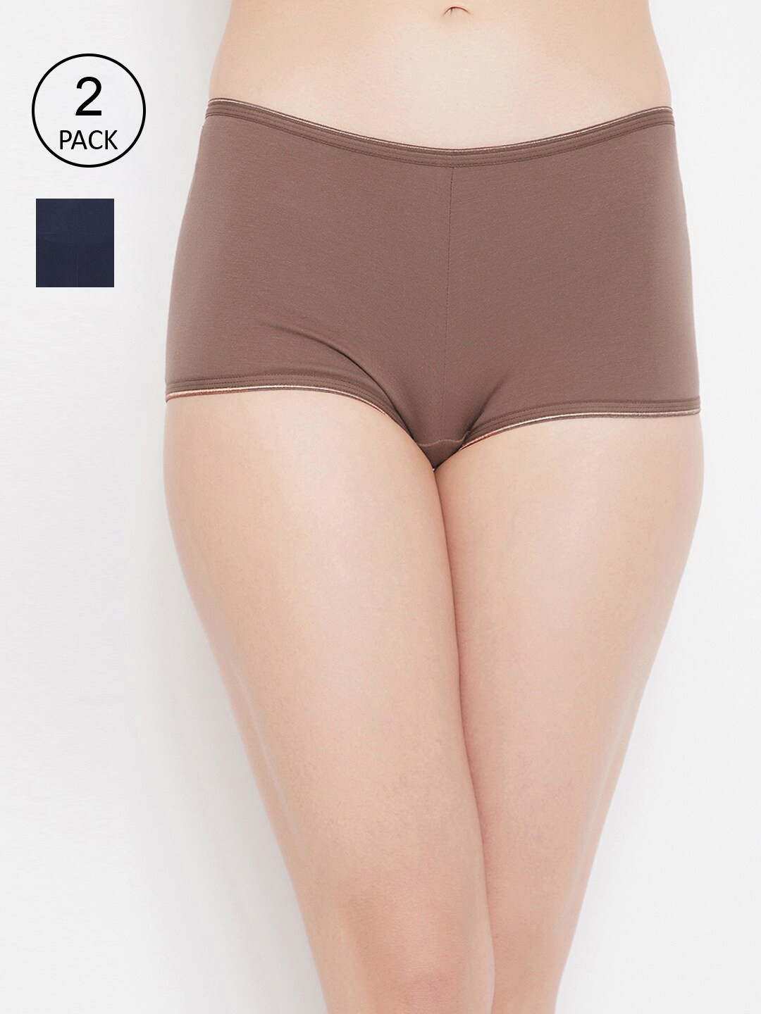 

Clovia Women Pack Of 2 Solid Cotton Boy Shorts COMPN1110, Brown