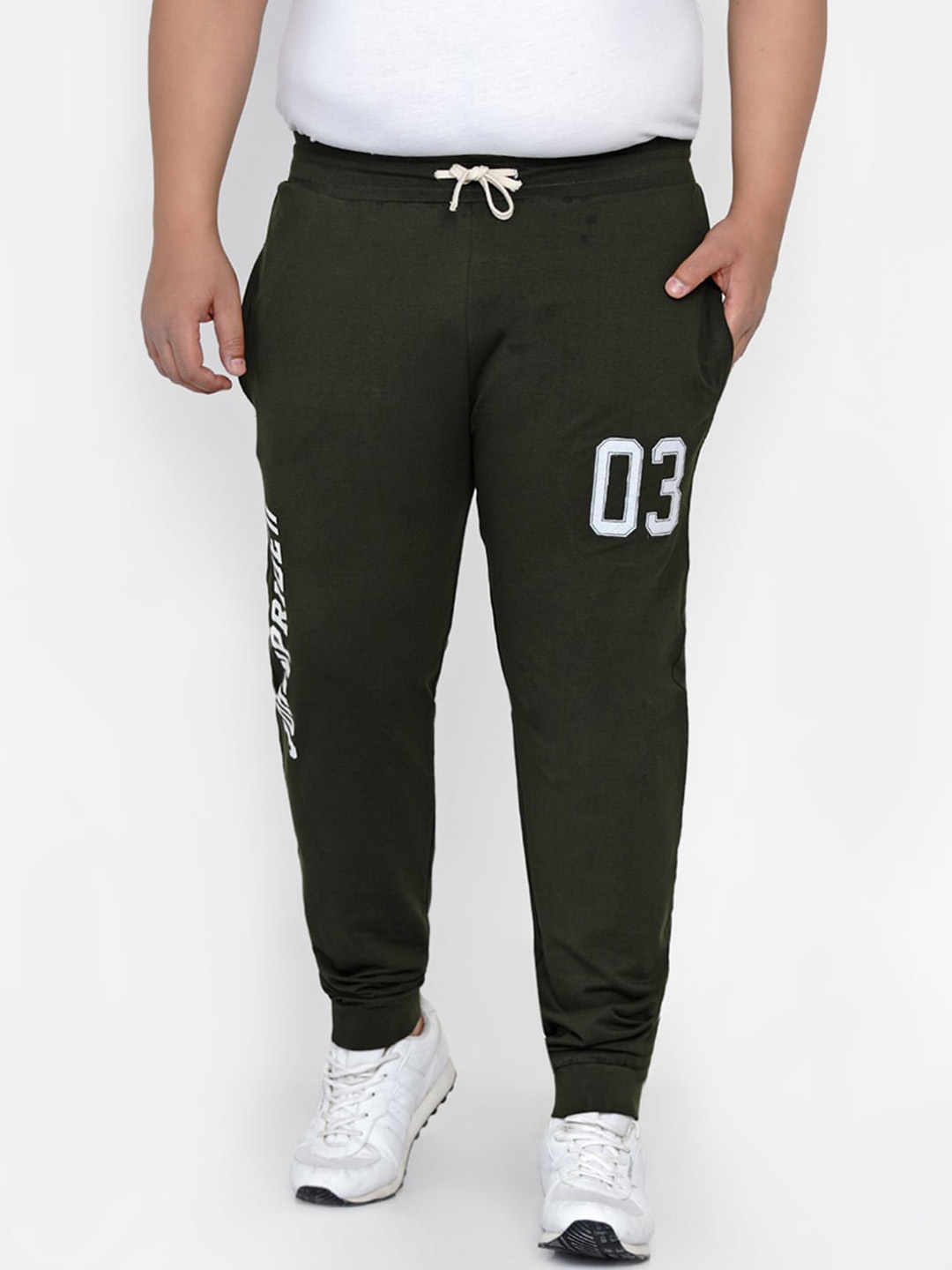 

John Pride Men Olive-Green Solid Plus Size Straight-Fit Joggers