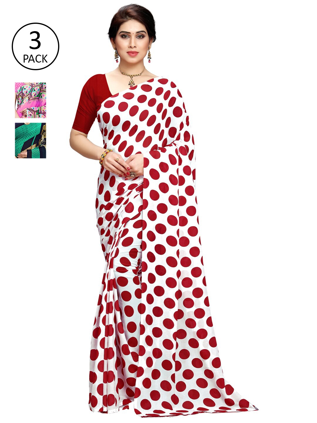 

KALINI Pack Of 3 Sarees, Pink