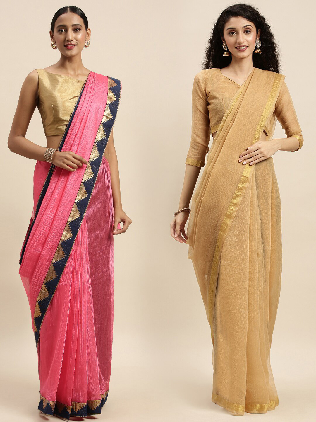 

KALINI Pack Of 2 Zari Art Silk Saree, Pink