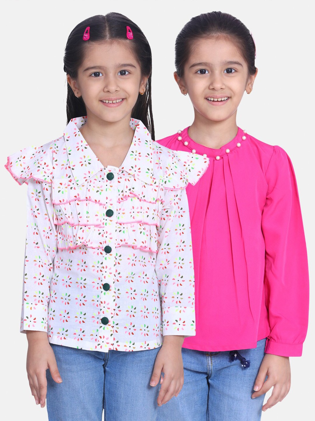 

Cutiekins White & Pink Pack of 2 Floral Crepe Shirt Style Top