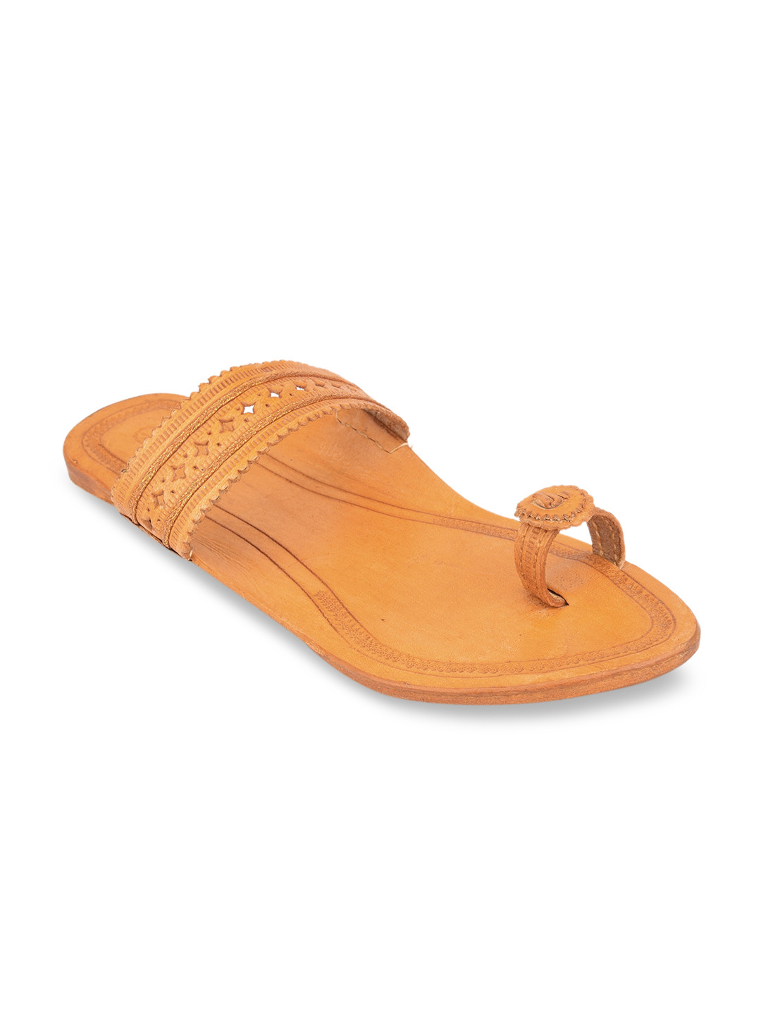 

DESI COLOUR Women Tan Brown Ethnic One Toe Flats with Laser Cuts