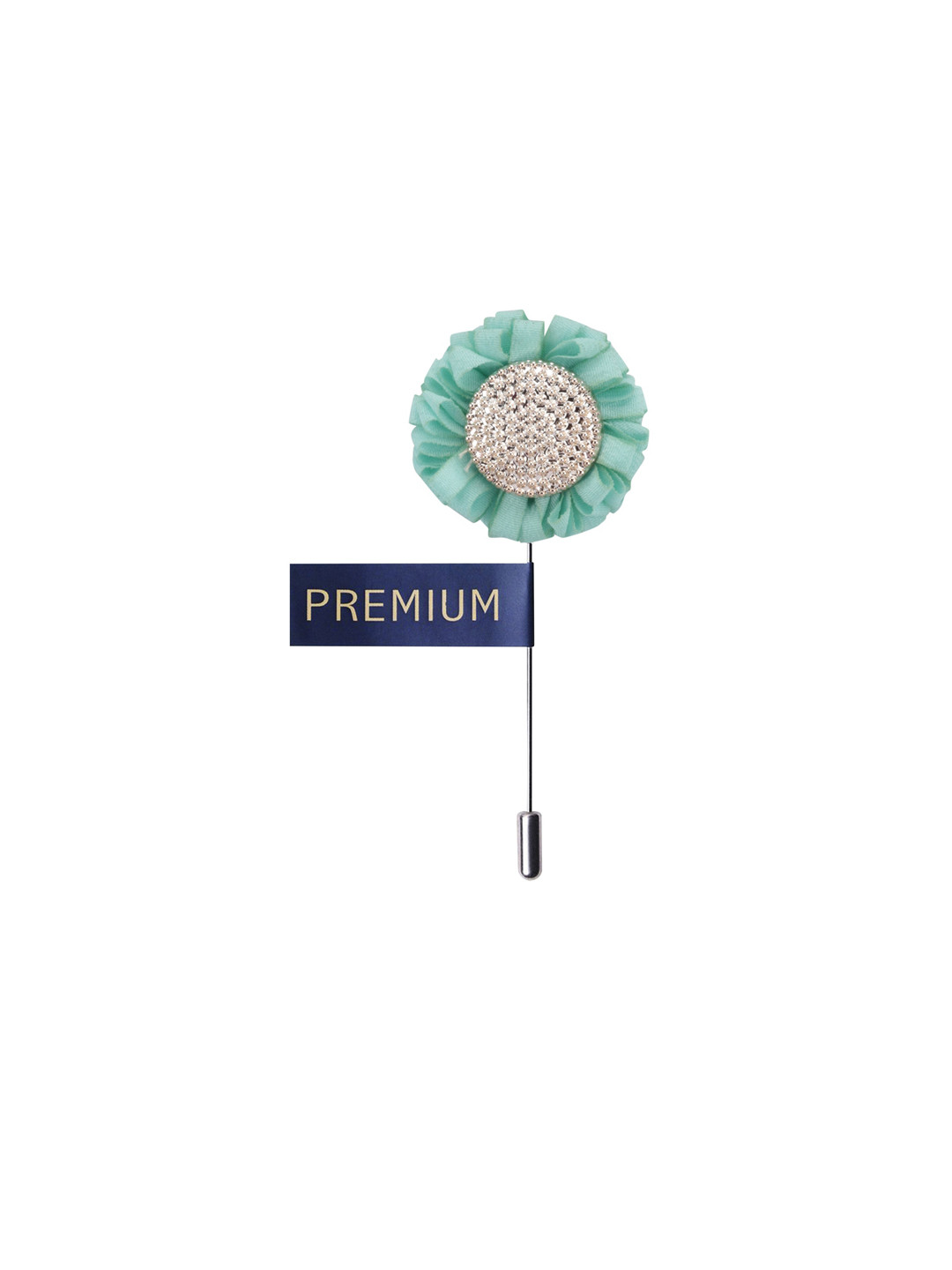 

PELUCHE Men Blue & Silver Coloured Sun Flower Shaped Brooch Lapel Pin, Turquoise blue