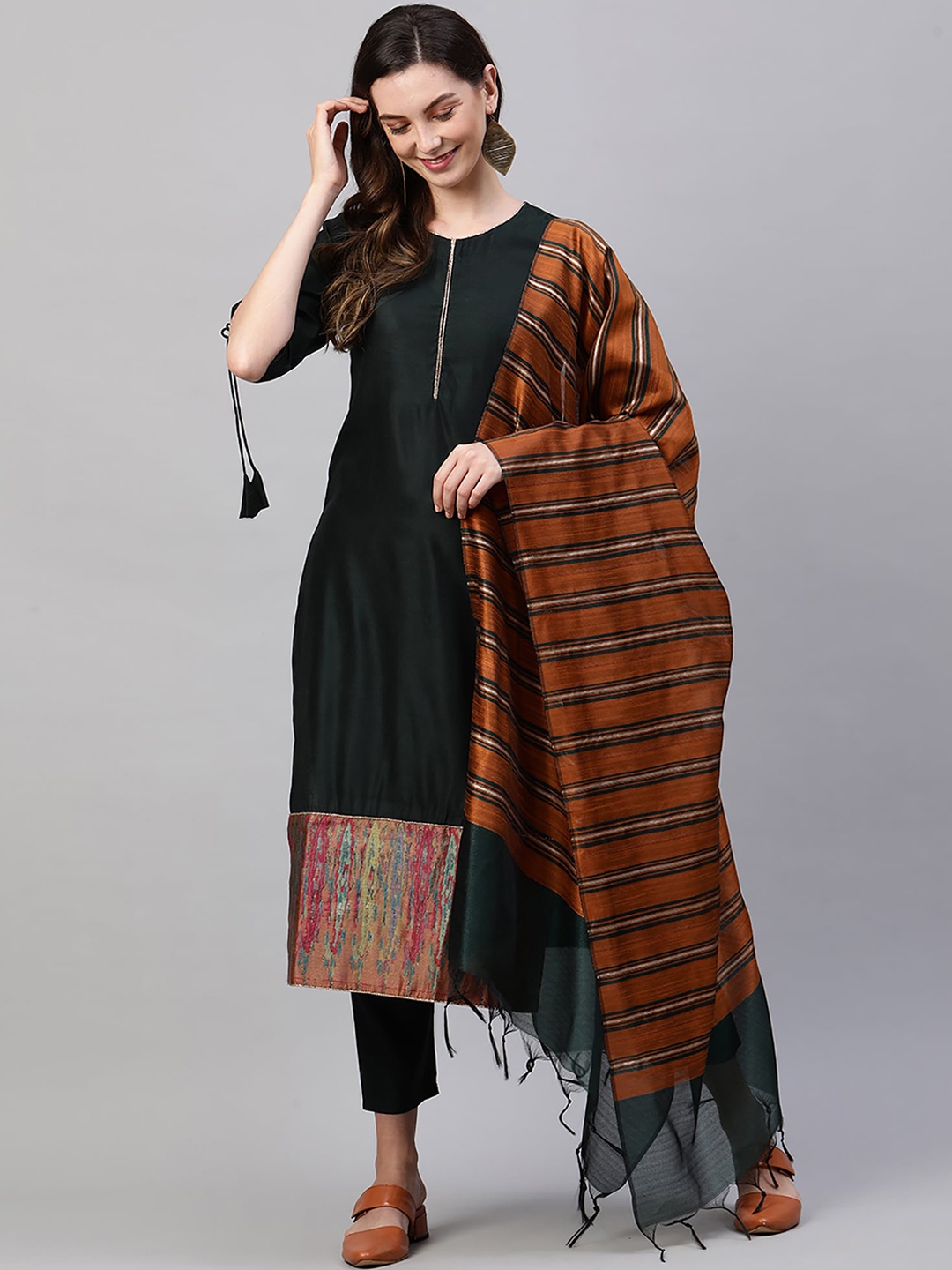 

Indo Era Women Green Kurta with Trousers & With Dupatta