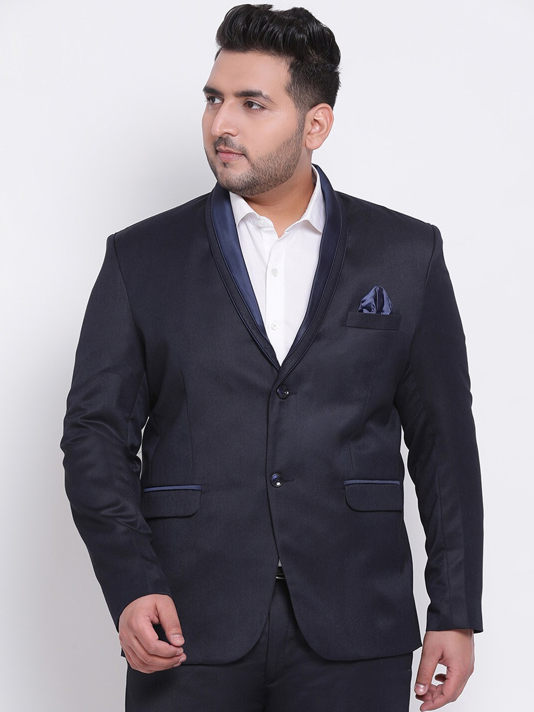 Hangup Men Navy Blue Solid Casual Blazer