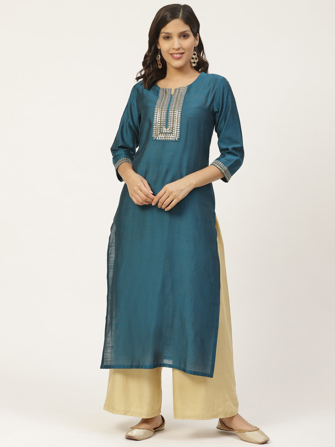 

Varanga Women Teal Yoke Design Yoke Design Kurta
