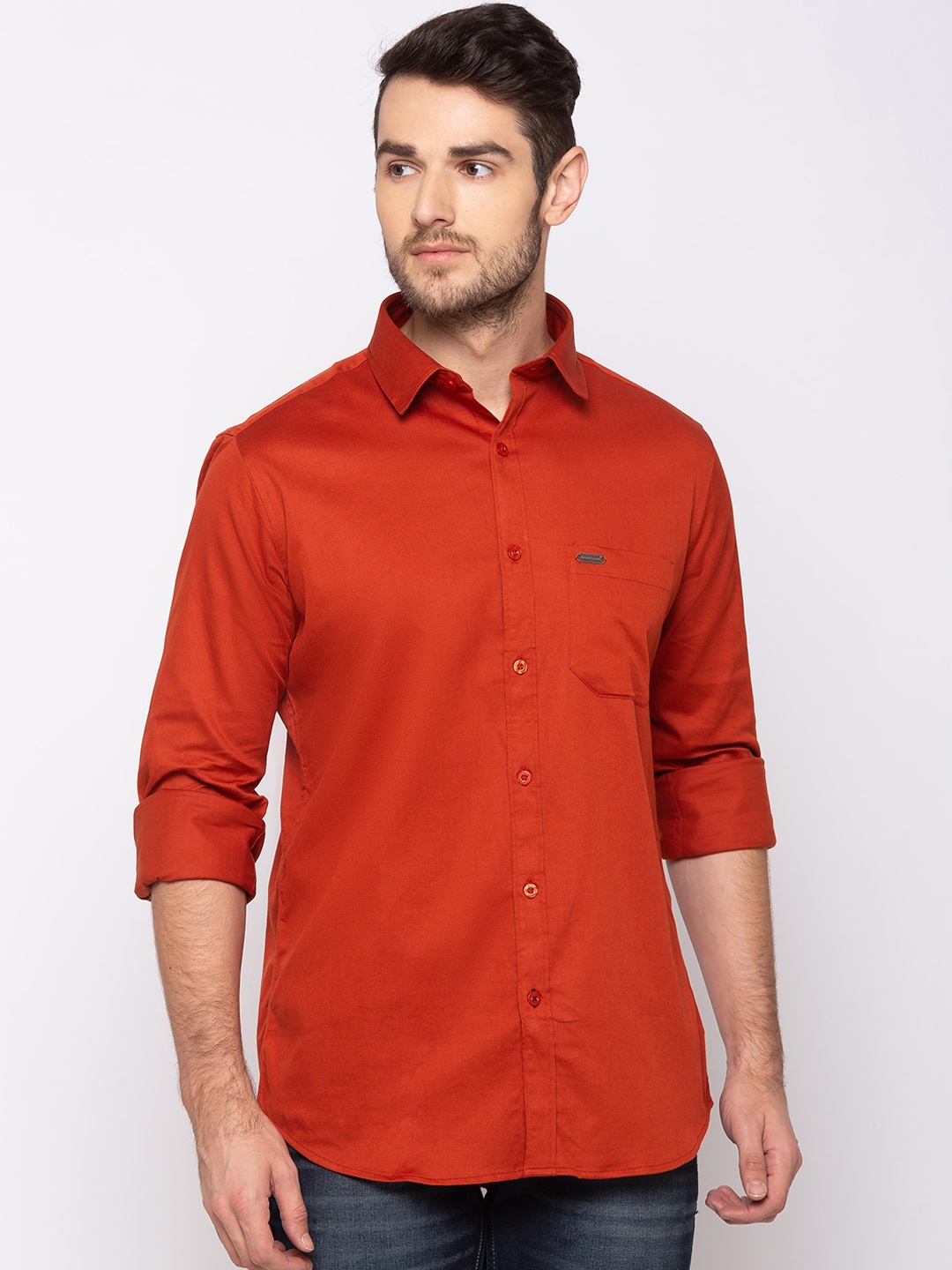 

GIORDANO Men Orange Solid Slim Fit Casual Shirt