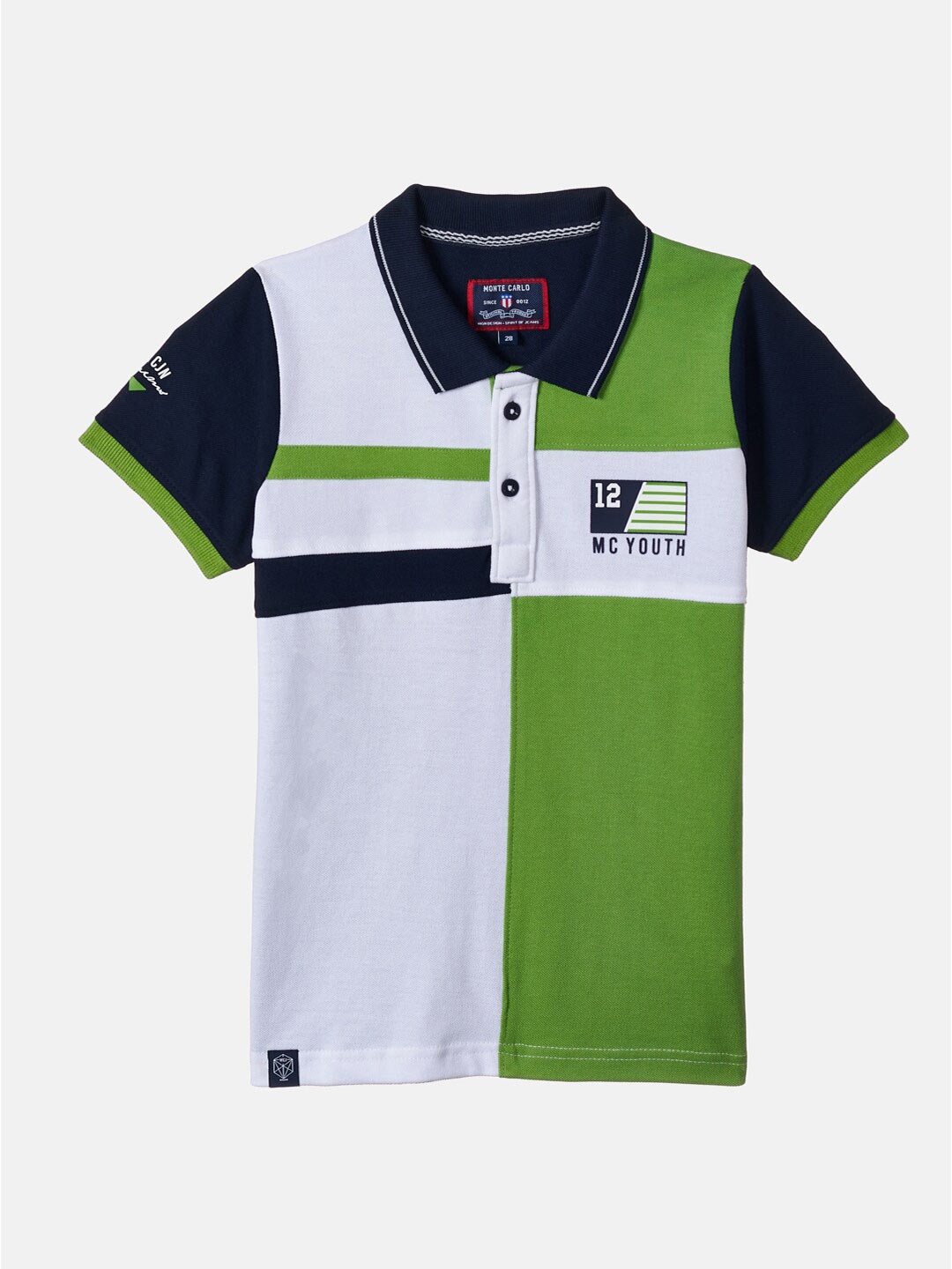 

Monte Carlo Boys Green & White Colourblocked Polo Collar T-shirt