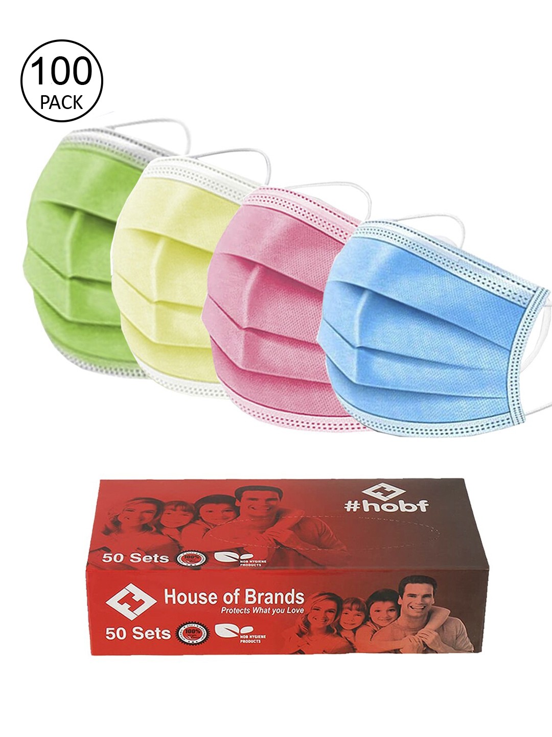Swiss Design Adult Pack of 100 3ply Mask With Nose-Pin, Green
