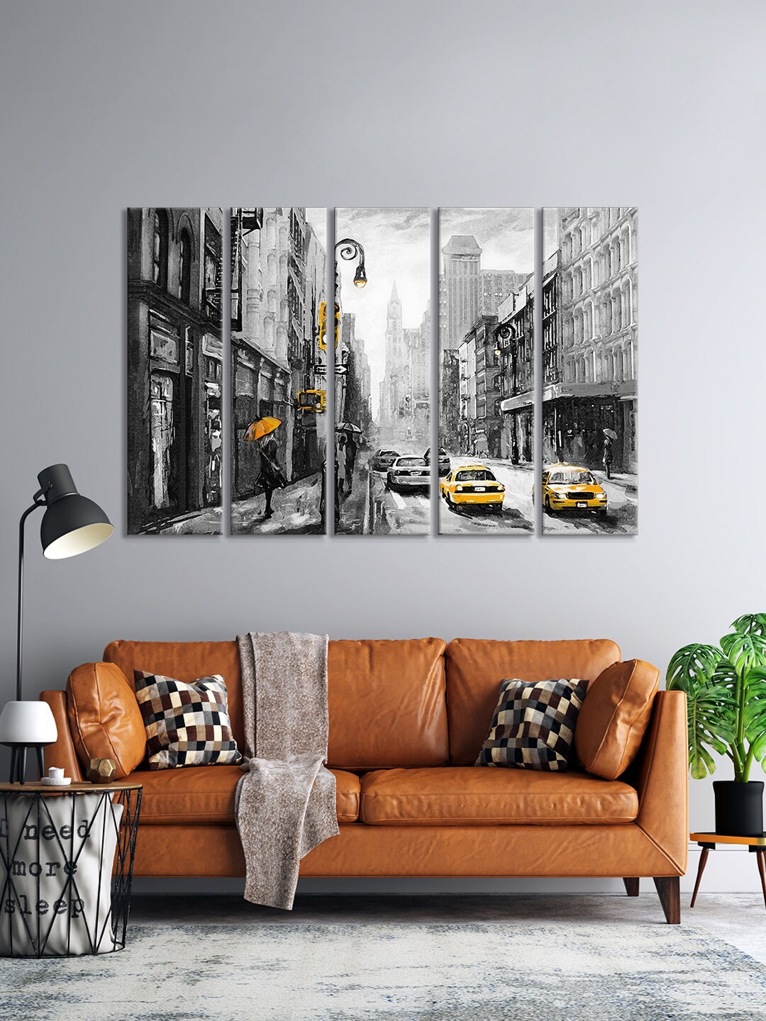 

999Store Set Of 5 Grey & Yellow Street View Of Paris Wall Art Frames
