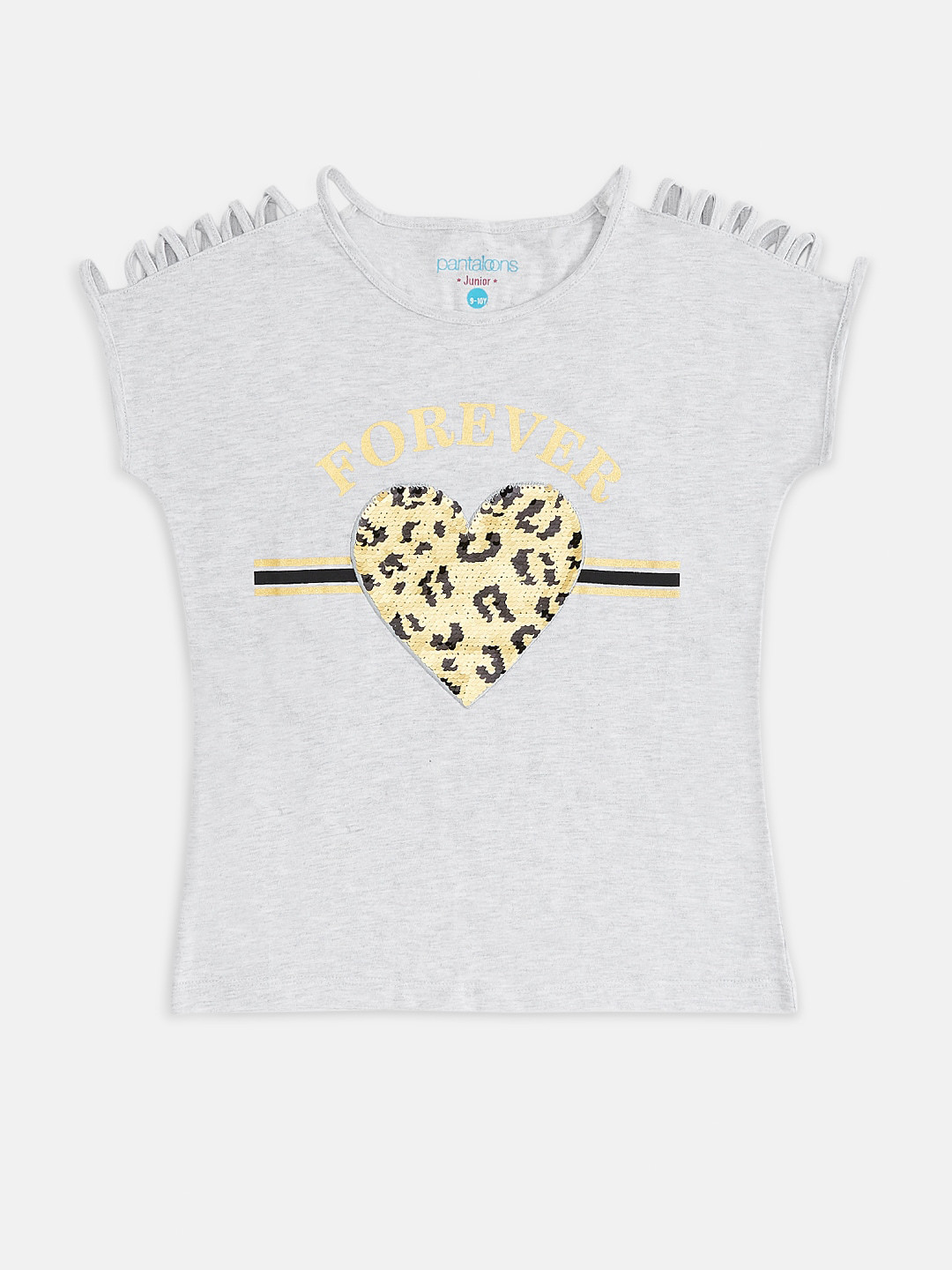 

Pantaloons Junior Girls Grey Melange Printed Extended Sleeves T-shirt