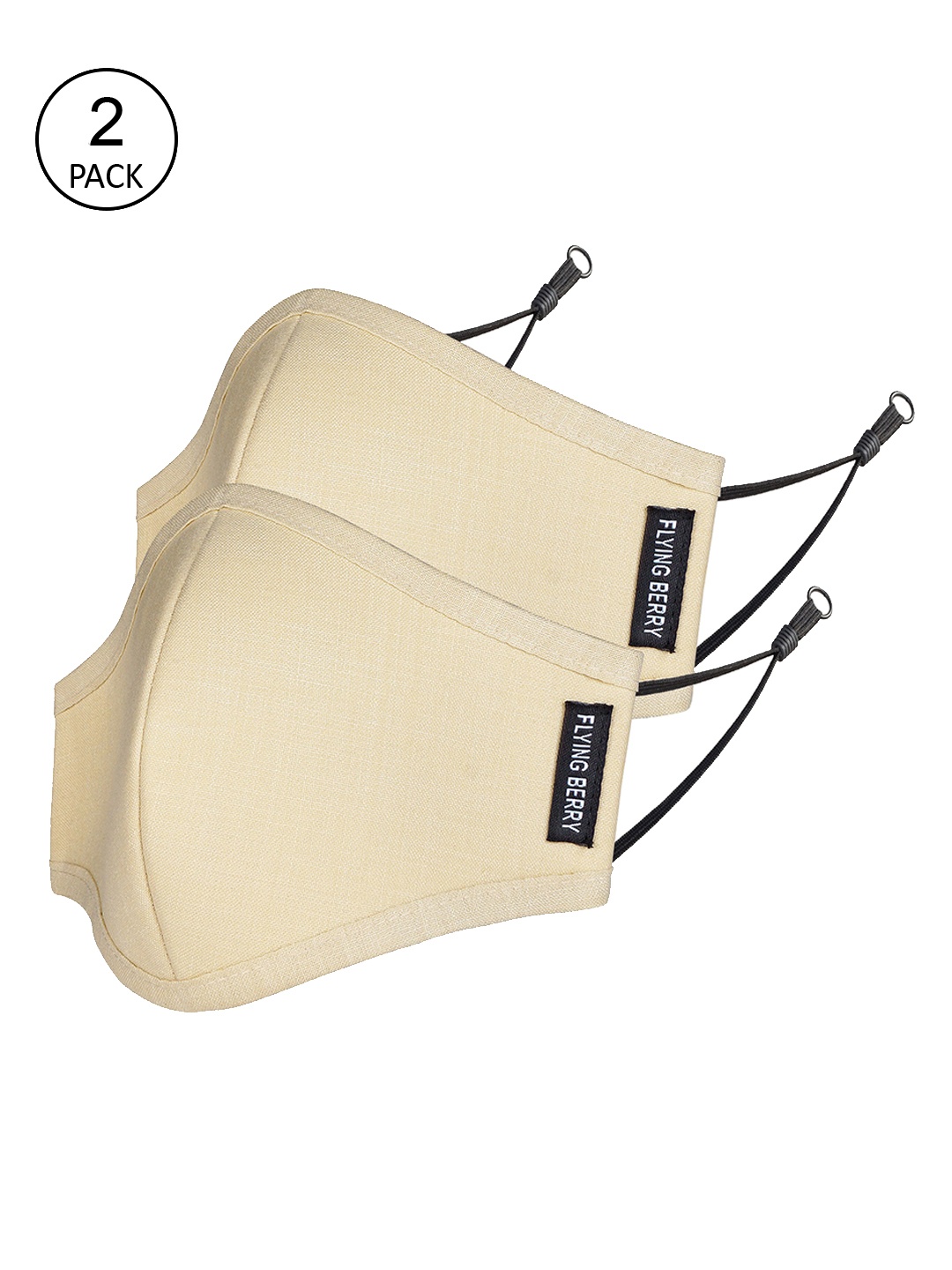 

FLYING BERRY Beige Pack Of 2 Solid 3-Ply Reusable Anti Pollution Linen N95 Masks