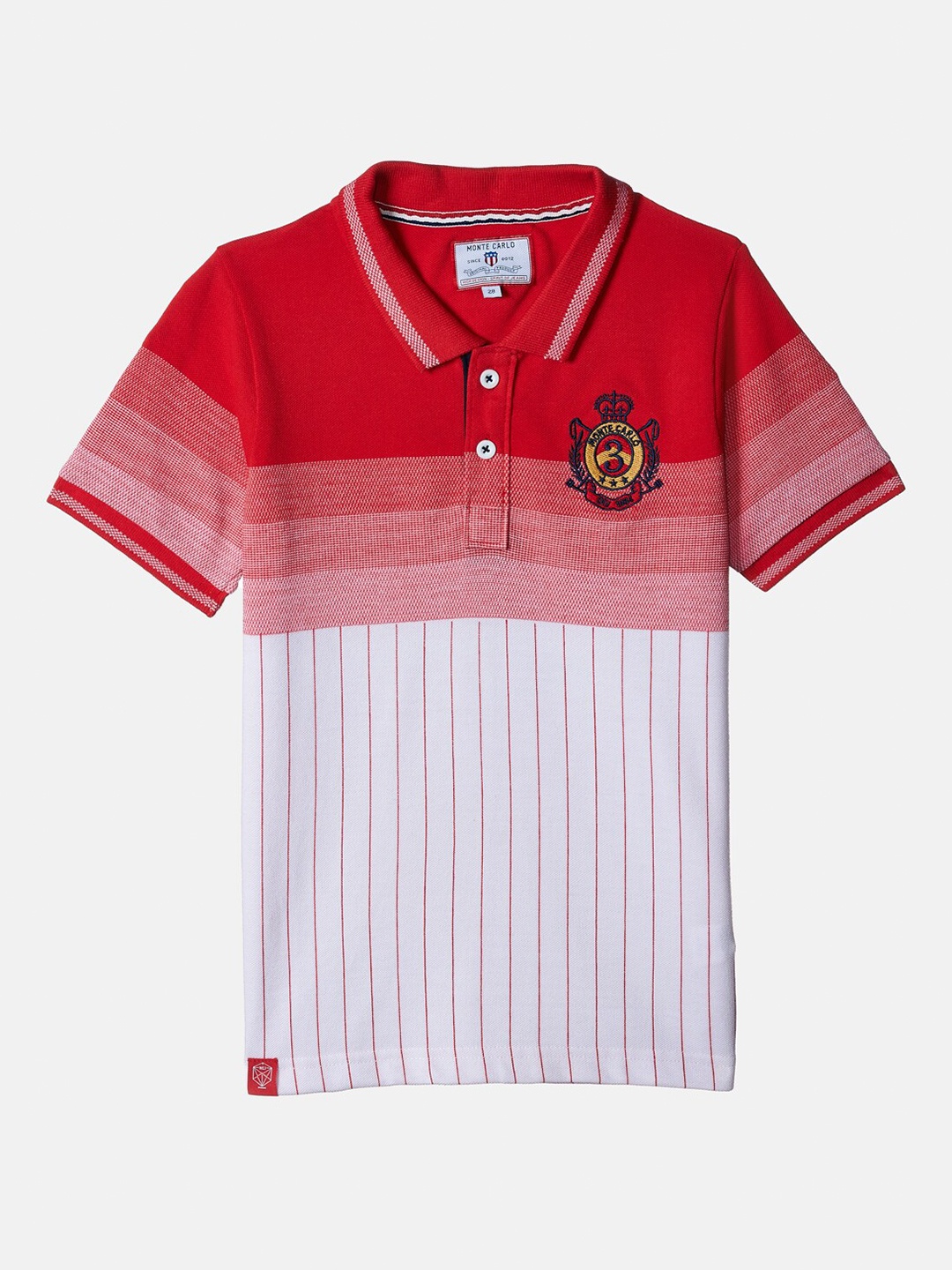 

Monte Carlo Boys Red And White Striped Polo Collar Cotton T-shirt