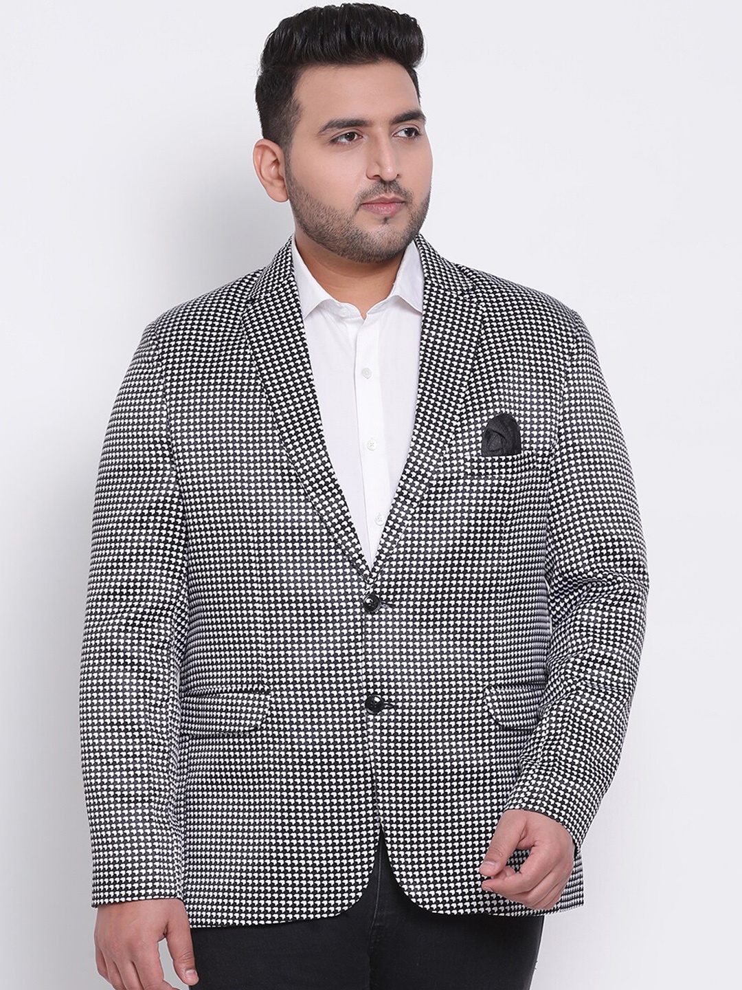 

Hangup Men Black & White Printed Single-Breasted Formal Blazer