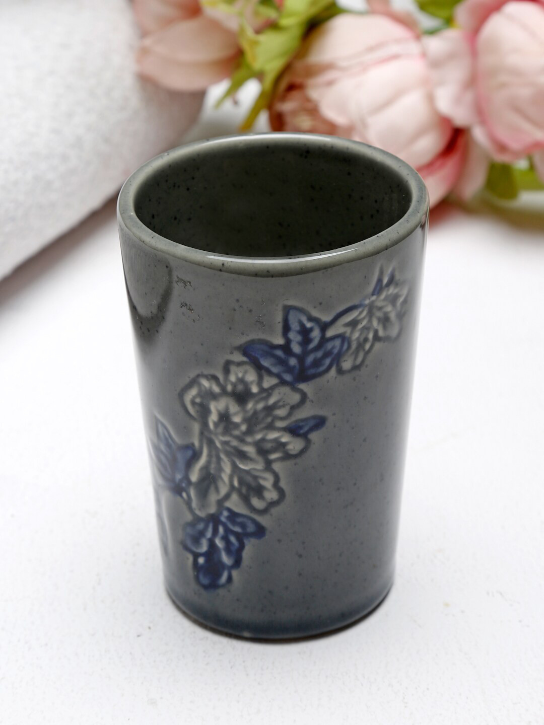 

Fabindia Grey & Blue Hand-Painted Ceramic Glazed Glass