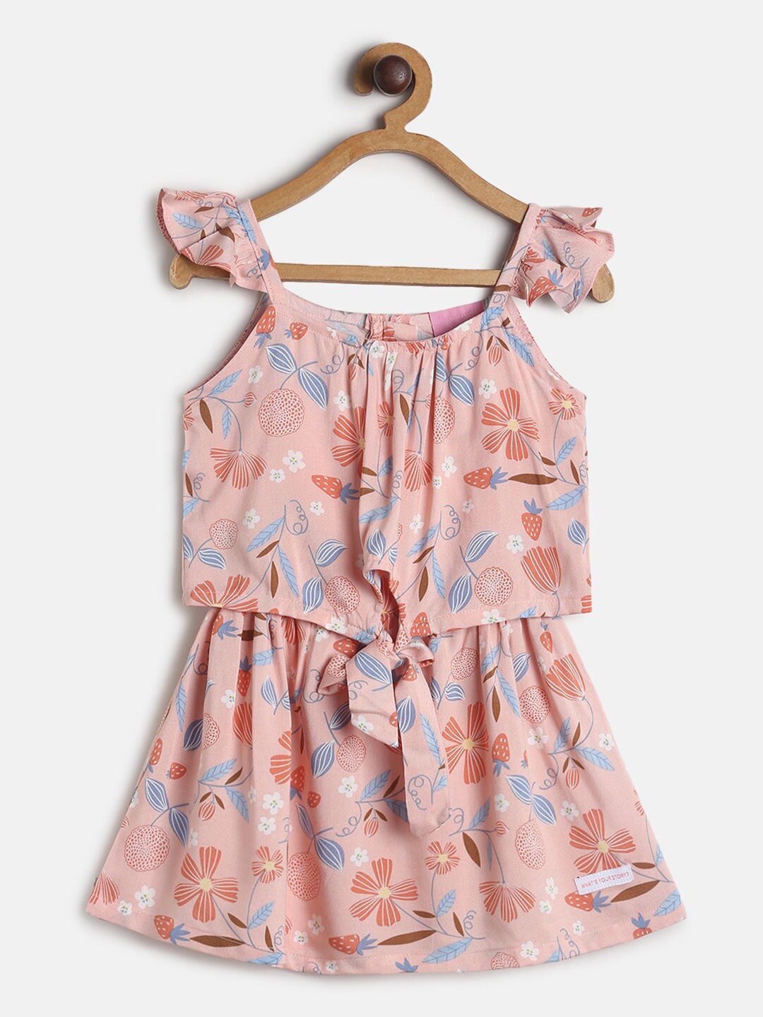

TALES & STORIES Girls Peach & Blue Printed Top with Skirt