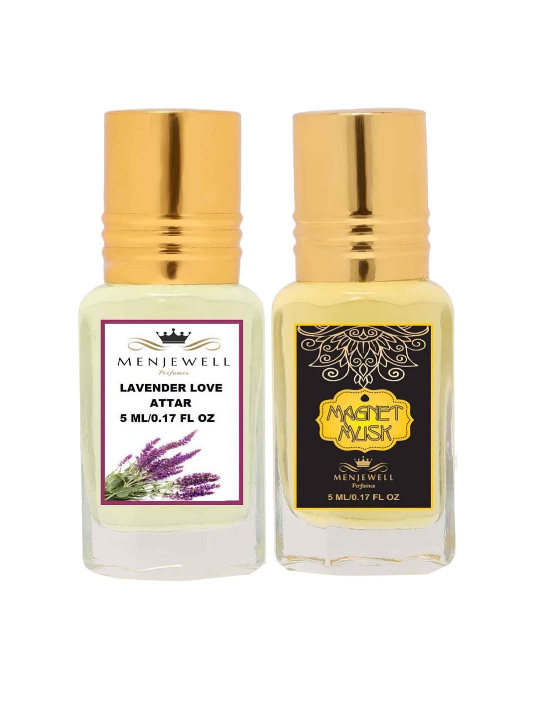 

Menjewell Set Of 2 Lavender Love & Magnet Musk Attar - 10 ml, Transparent