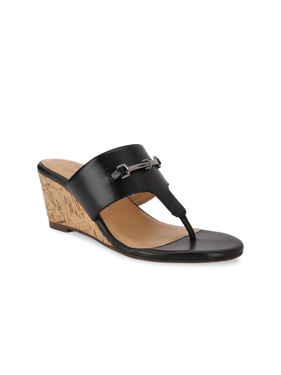 

Naturalizer Black Leather Wedge Sandals with Buckles