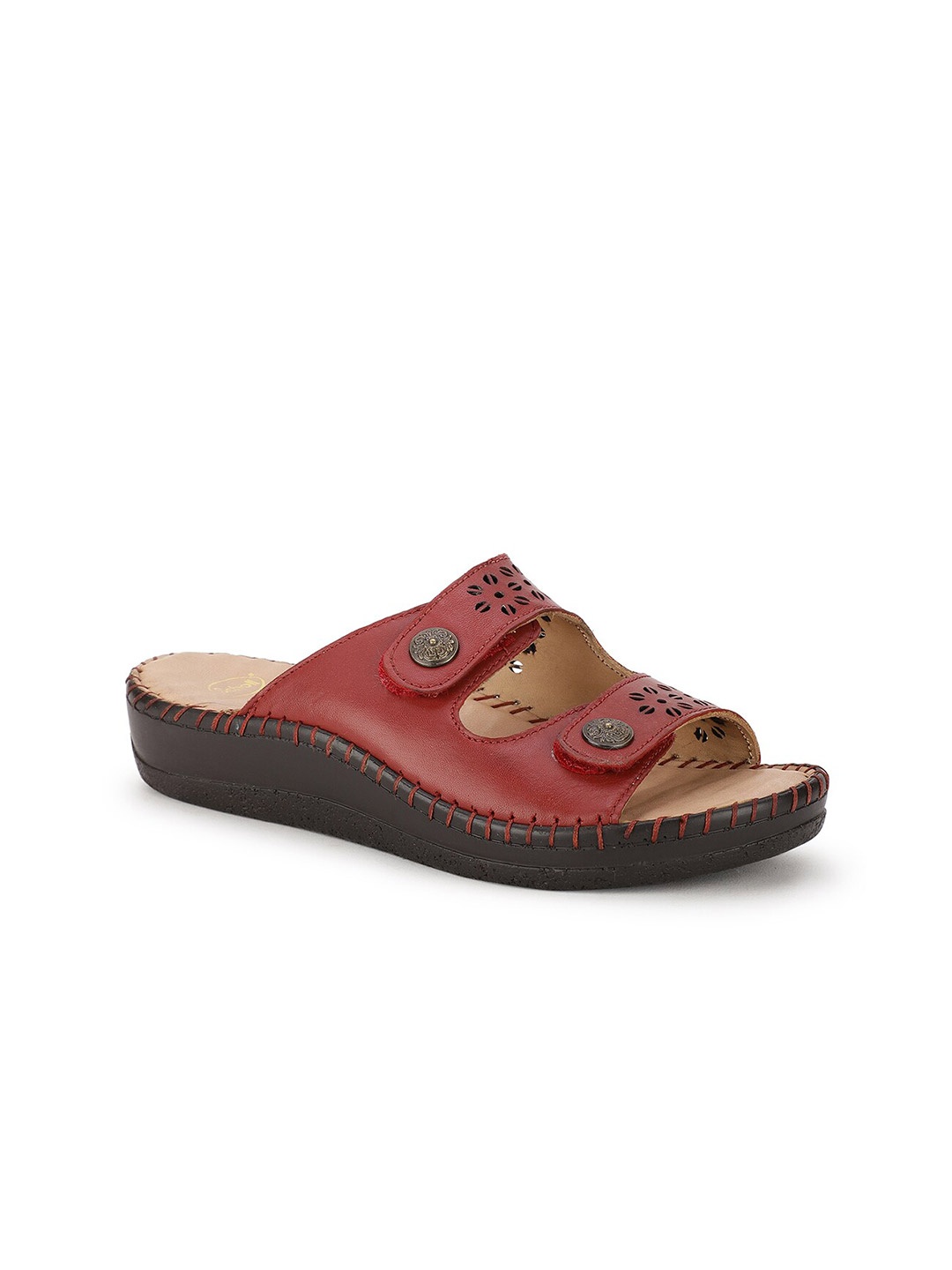 

Scholl Women Maroon Leather Open Toe Flats