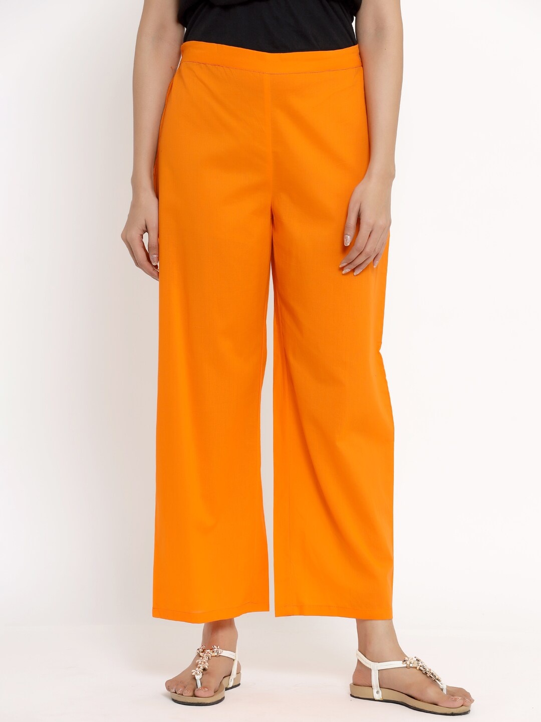 

Aprique Fab Women Orange Solid Straight Palazzos