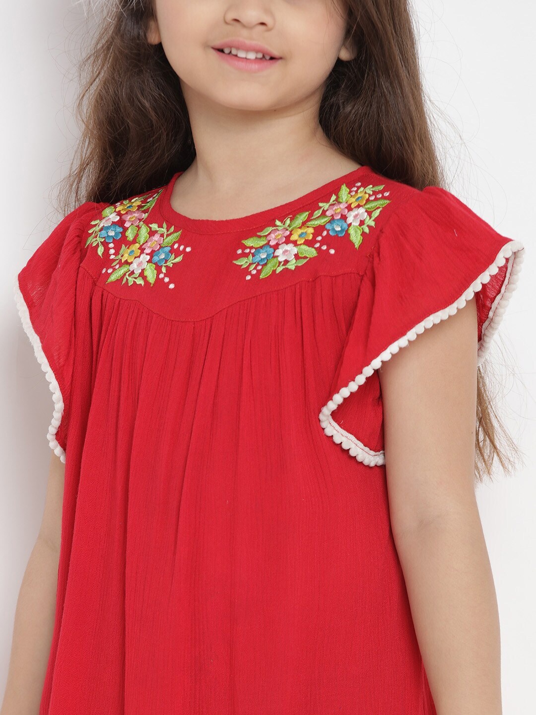 

Bitiya by Bhama Red Floral Keyhole Neck A-Line Dress