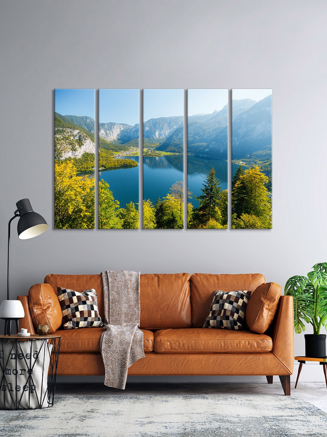 

999Store Set Of 5 Blue & Green Mountain River View Framed Wall Art
