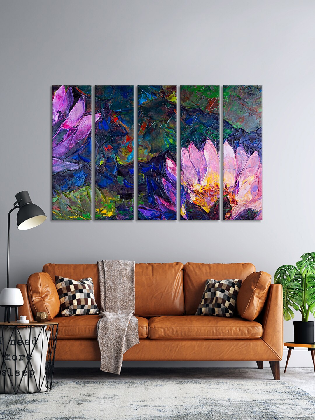 

999Store Set Of 5 Purple & Green Daisies Flowers Wall Art Frames