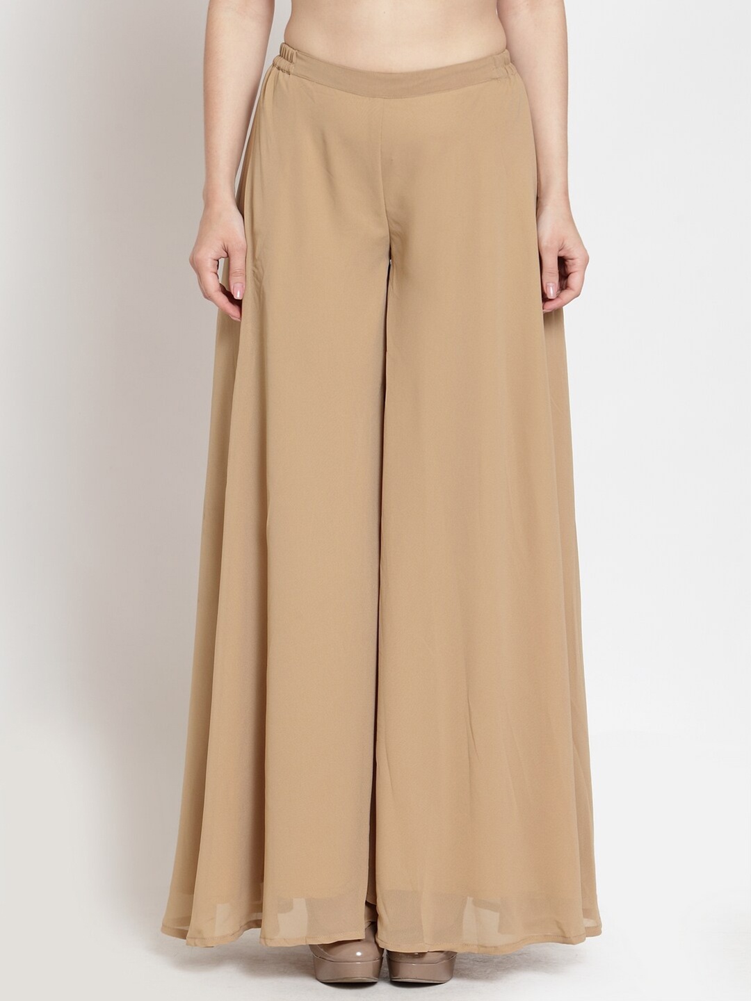

Just Wow Women Khaki Flared Georgette Palazzos