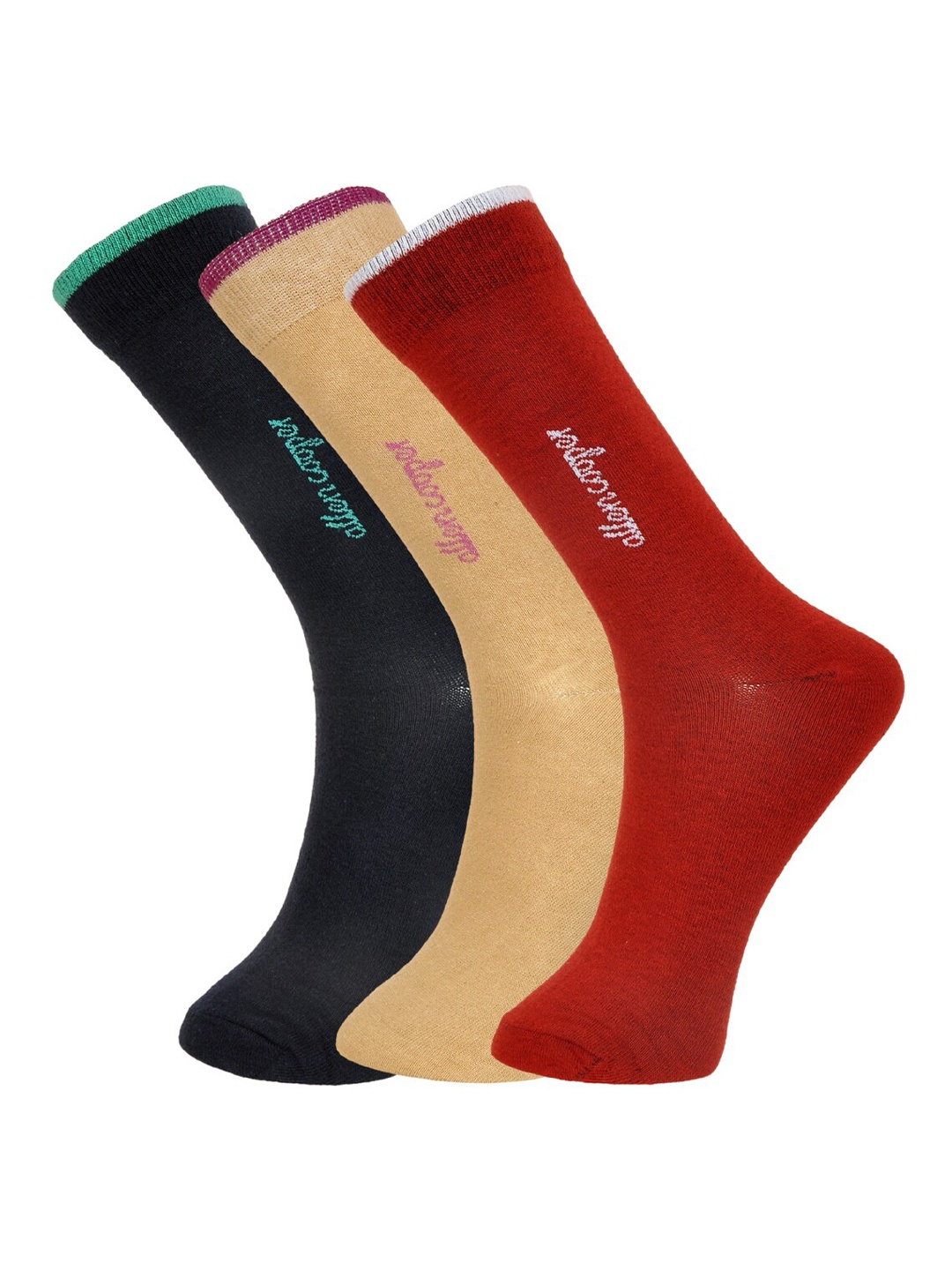

Allen Cooper Men Pack Of 3 Assorted Cotton Calf-Length Socks