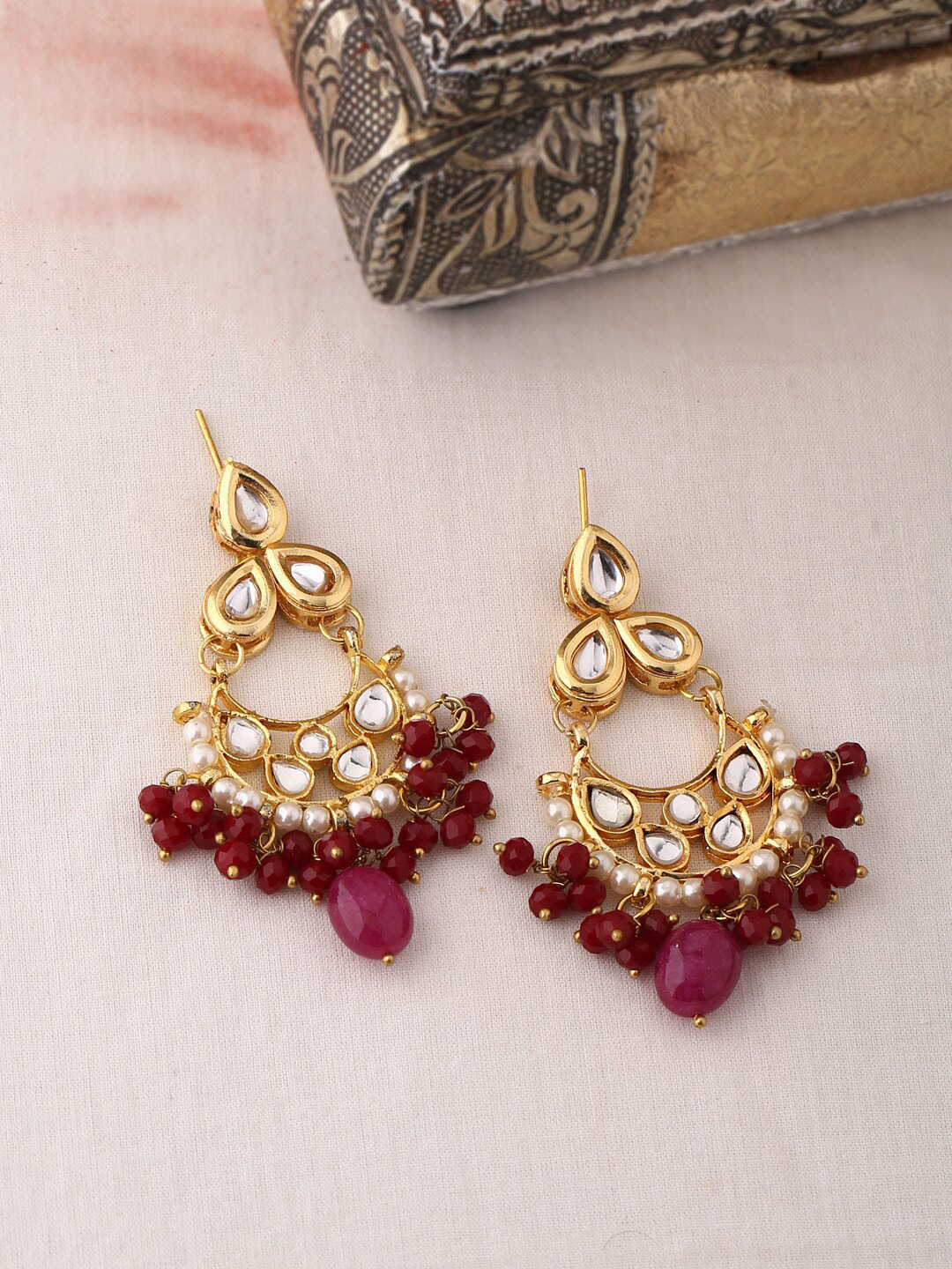 

Shoshaa Gold-Plated & Maroon Contemporary Chandbalis Earrings