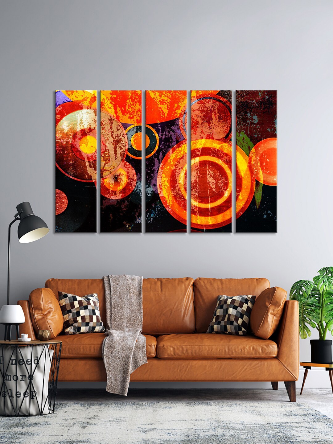 

999Store Set Of 5 Yellow & Orange Circles Art Panels With Wall Art Frames