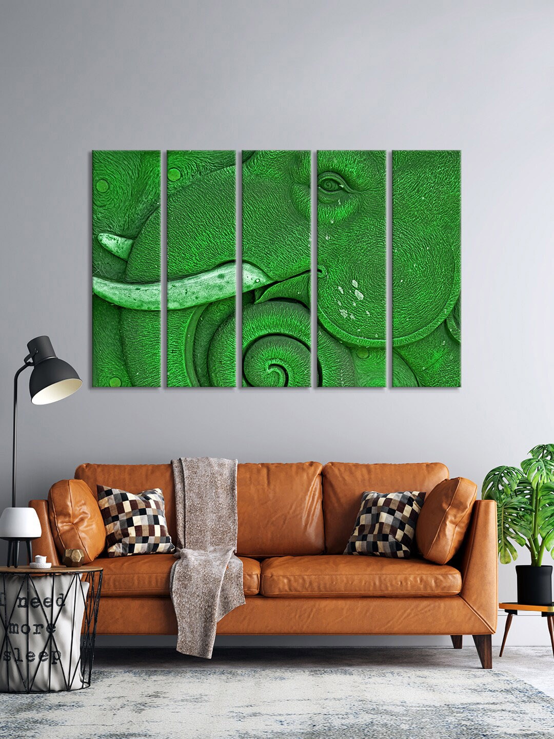 

999Store Set Of 5 Green Elephant Face Wall Art Frames