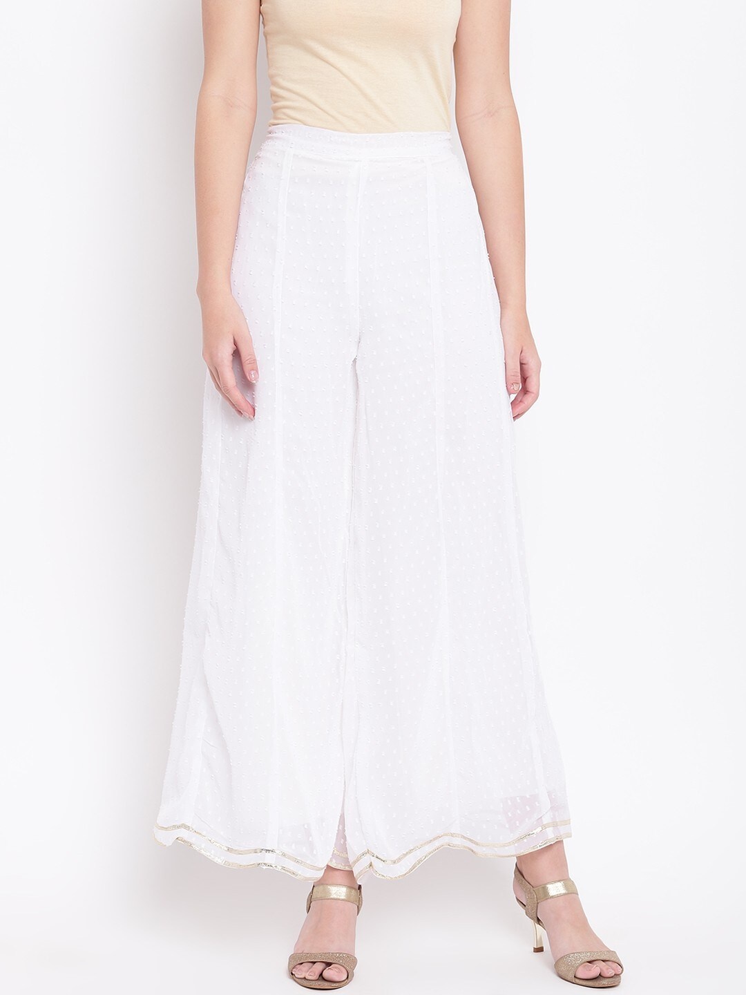 

RIVI Women White Dobby Weave Ethnic Palazzos