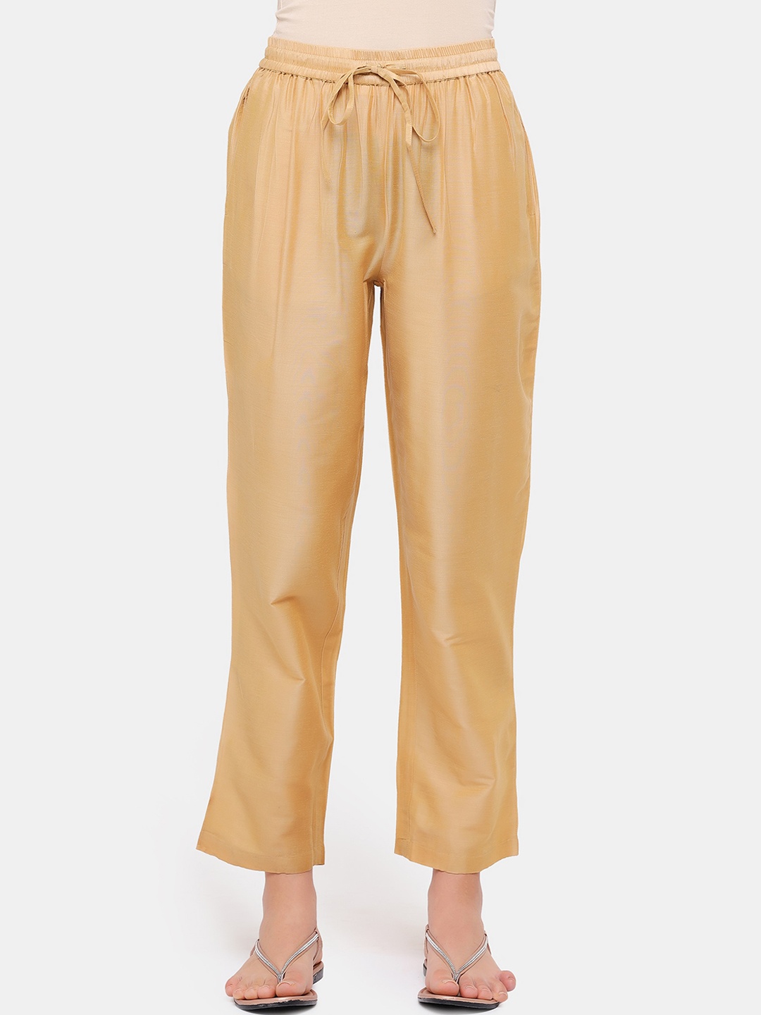 

IMARA Women Gold-Toned Regular Trousers