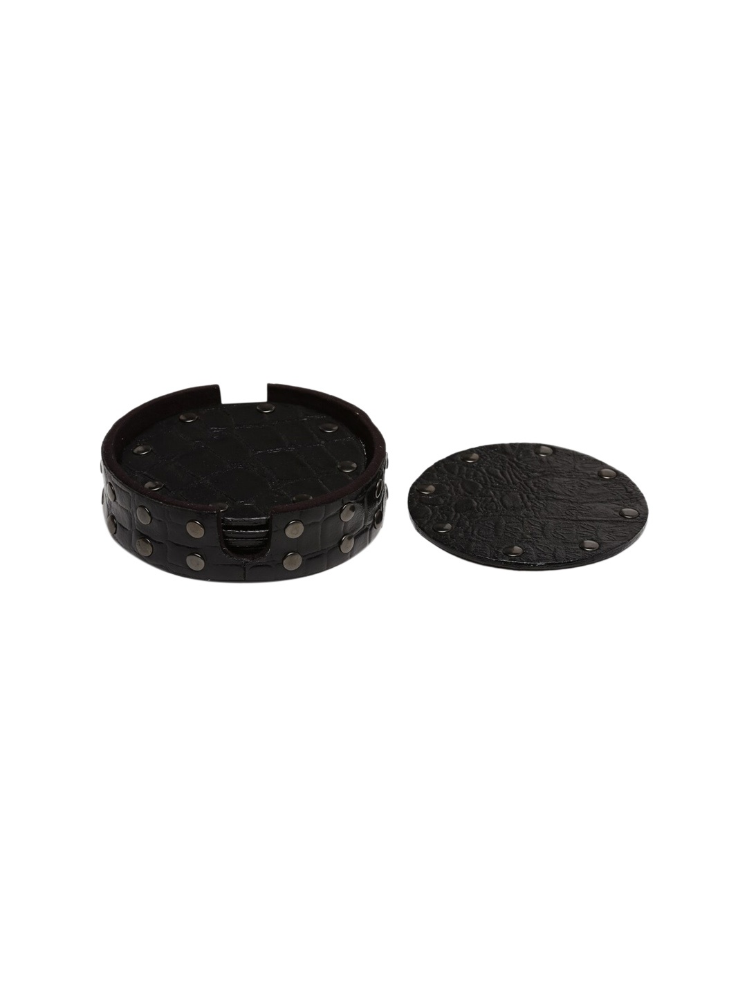 

IMUR Set Of 6 Black & Gold-Toned Textured Leather Coasters