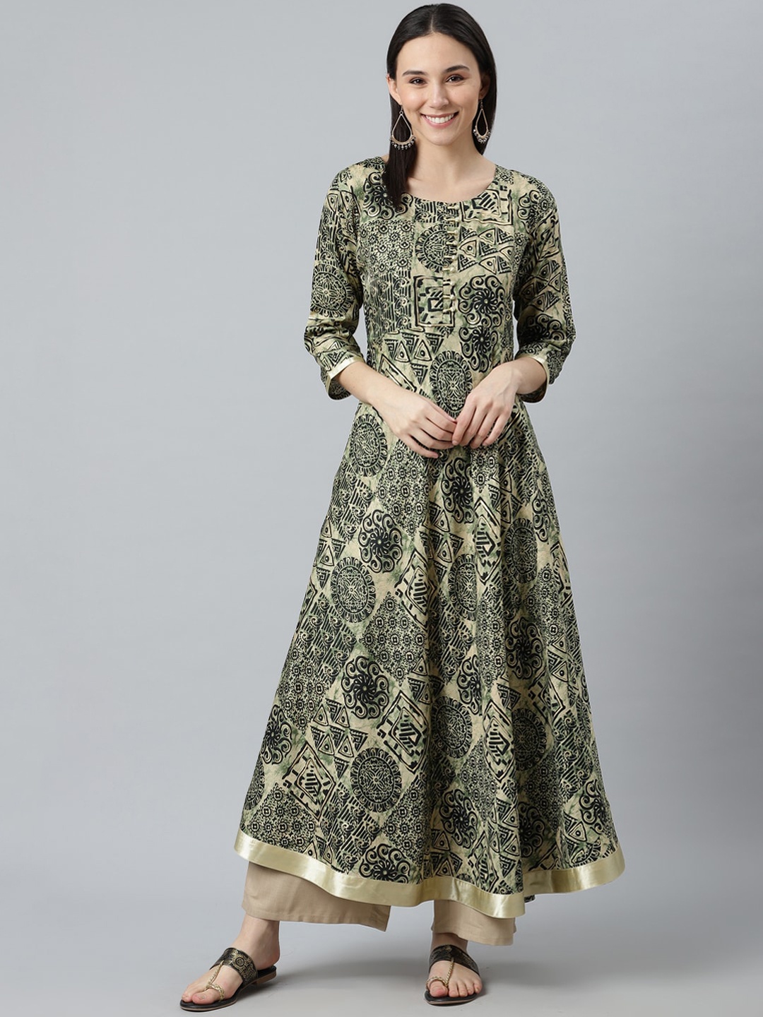 

Libas Women Green Ethnic Motifs Printed Anarkali Kurta