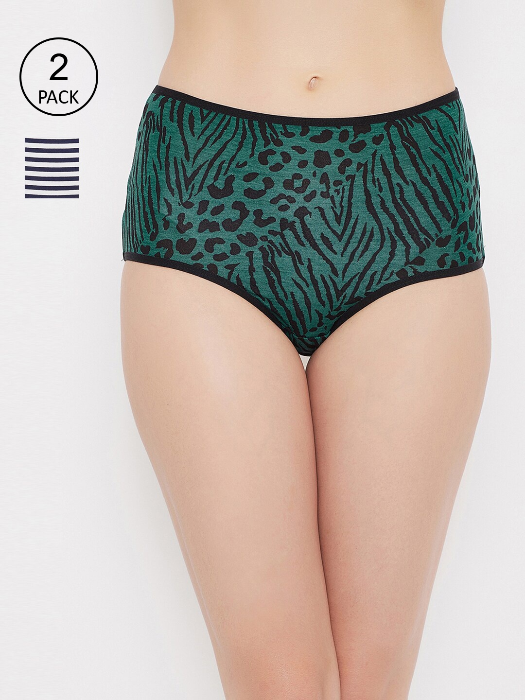 Clovia Women Pack Of 2 Printed Hipster Cotton Briefs COMPN1134S, Green