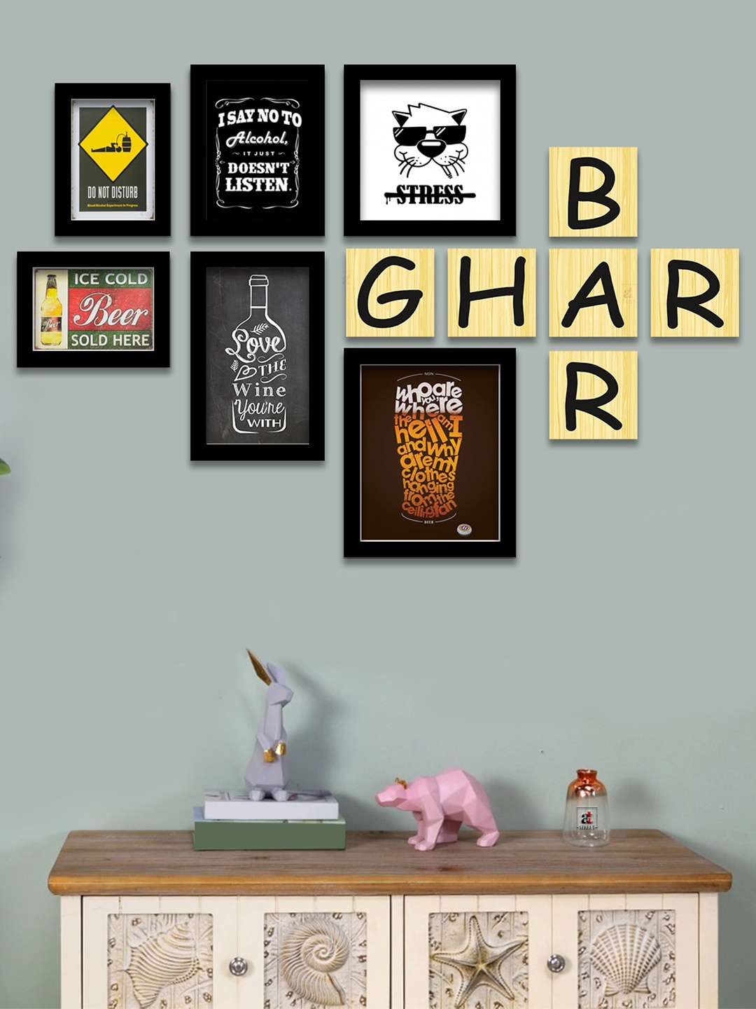

Art Street White & Black Set of 6 Wall Art with Wooden Plaque