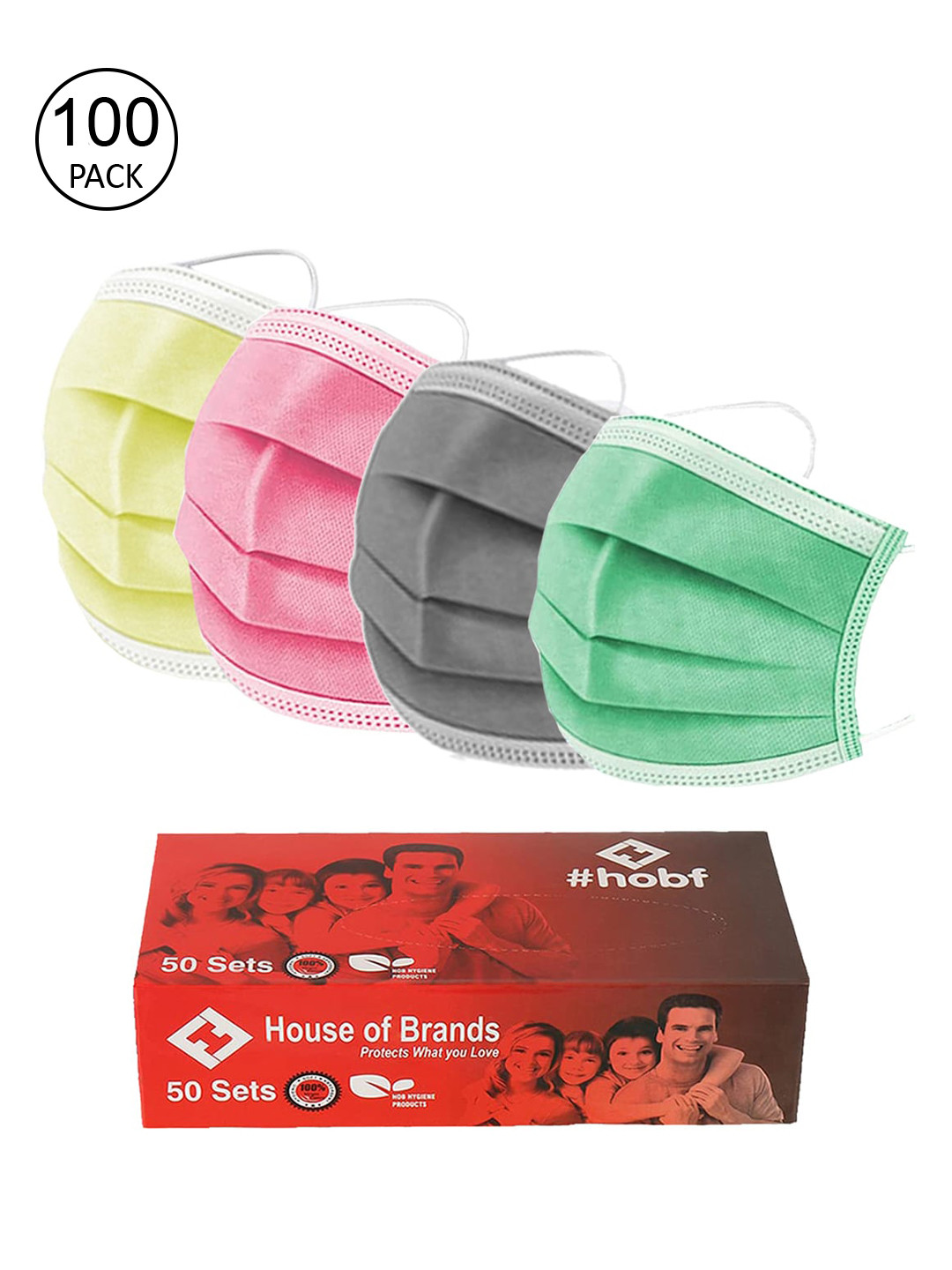 

Swiss Design Pack Of 100 Mix Colour 3ply Mask With Nose-Pin, Multi