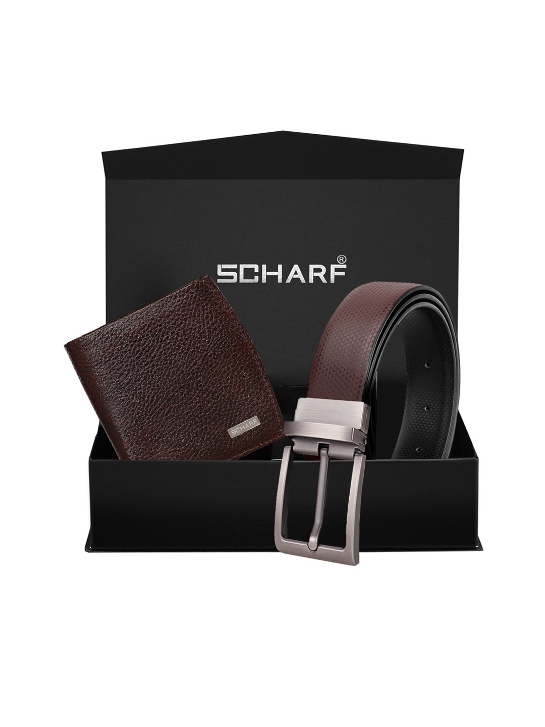 

SCHARF Men Brown & Black Textured Formal Accessory Gift Set