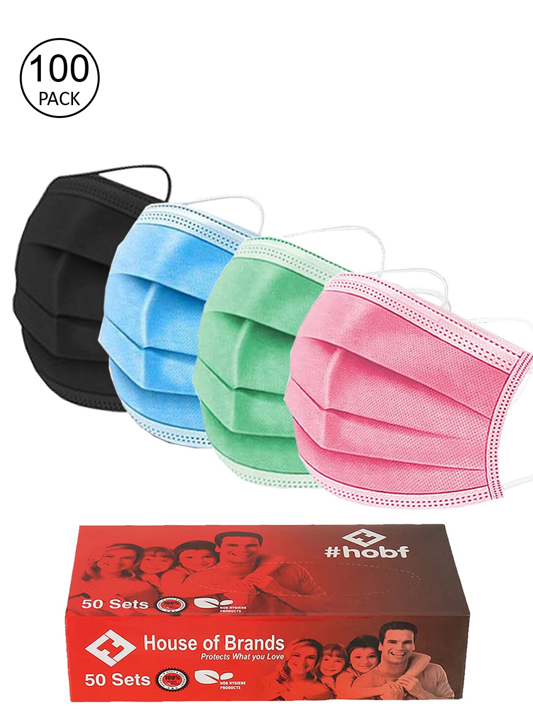 

Swiss Design Adult Pack of 100 3ply Mask With Nose-Pin, Pink