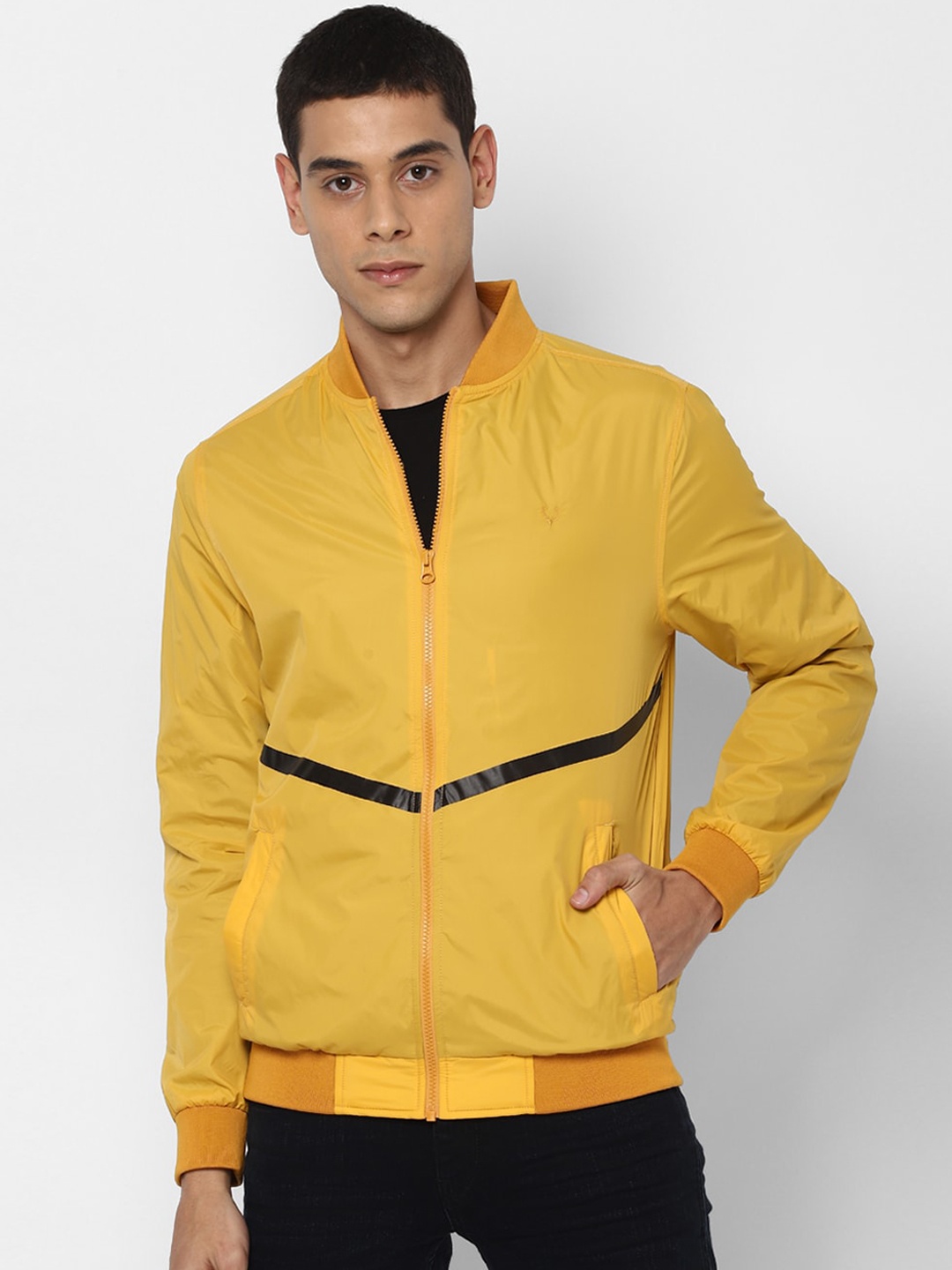 Allen Solly Sport Men Yellow Solid Bomber Jacket