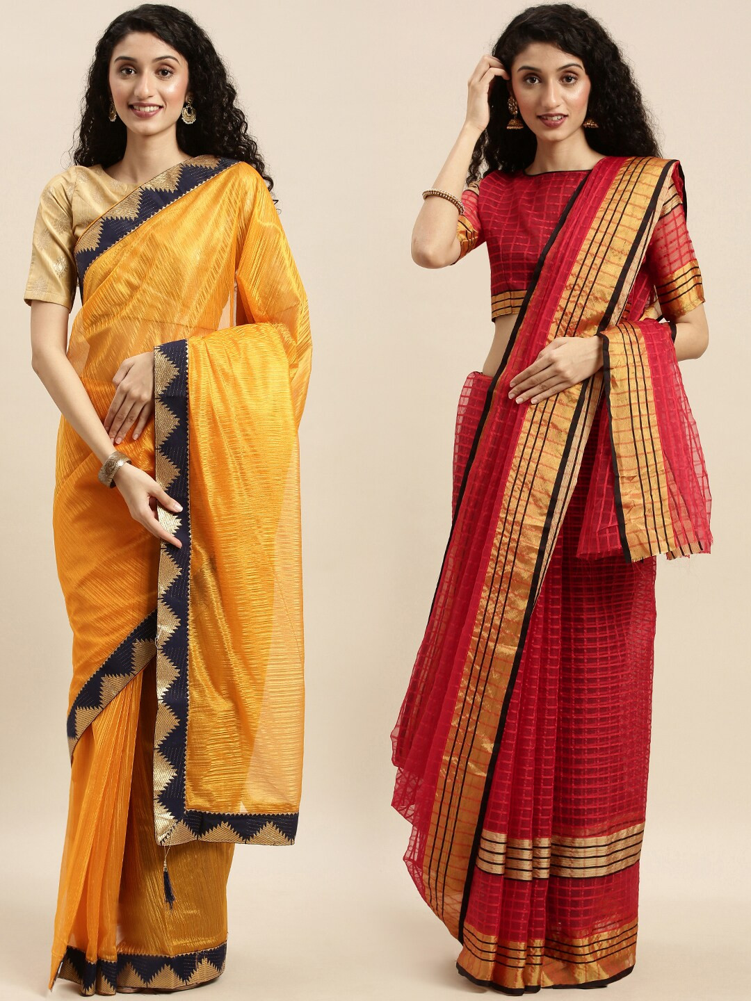 

KALINI Pack of 2 Art Silk Sarees, Assorted