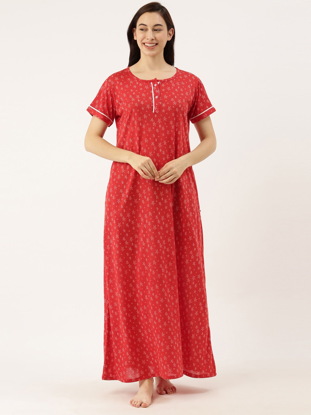 

Bannos Swagger Red Printed Maxi Nightdress