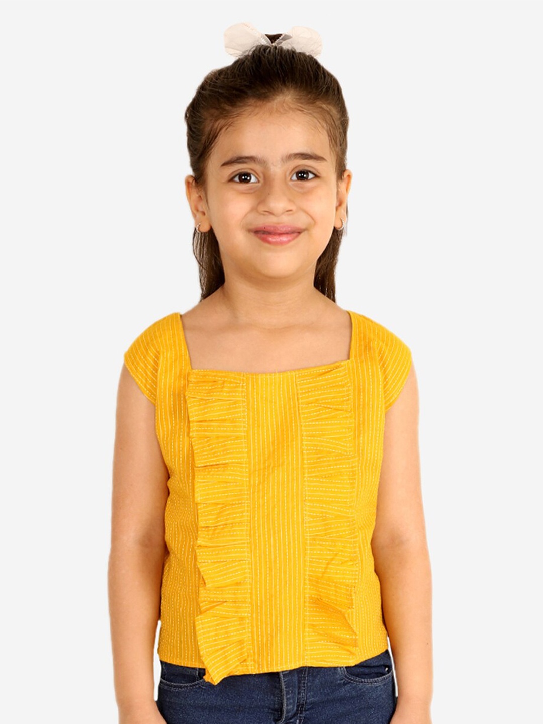 

Chipbeys Girls Yellow Striped Printed Top
