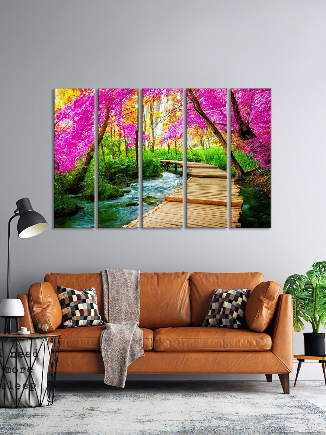 999Store 5-Pieces Pink & Green Art View Nature Framed Wall Art