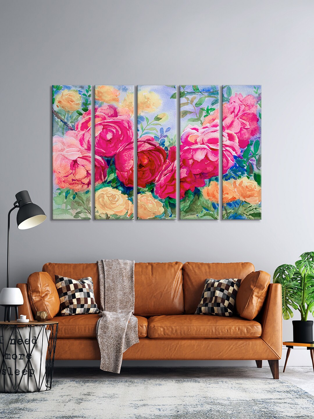 

999Store Set Of 5 Pink & Blue Roses & Leaves Wall Art Frames